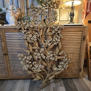 Vtg MCM Syroco Flowering Dogwood Wall Decor Plaque 32.5 x 22" Gold White 1967